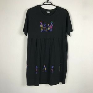 Vintage L.A. Artwear Handpainted Dress Size 2XL Black Cotton Short Sleeve Modest